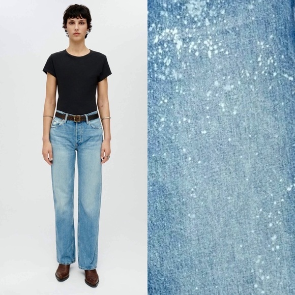 NWT RE/DONE 90s High Rise Acid Wash Denim Relaxed Fit Straight Leg Jeans 28 - Picture 3 of 9